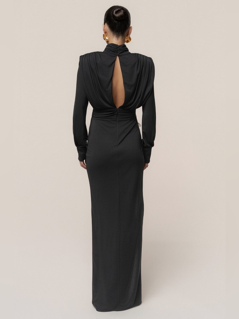 JLUXLABEL Black High-Neck Maxi Dress with Side Slit Size S NWT - Picture 3 of 13